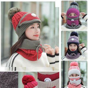 3-pc Set Beanie Cap + Neck Scarf + Mask